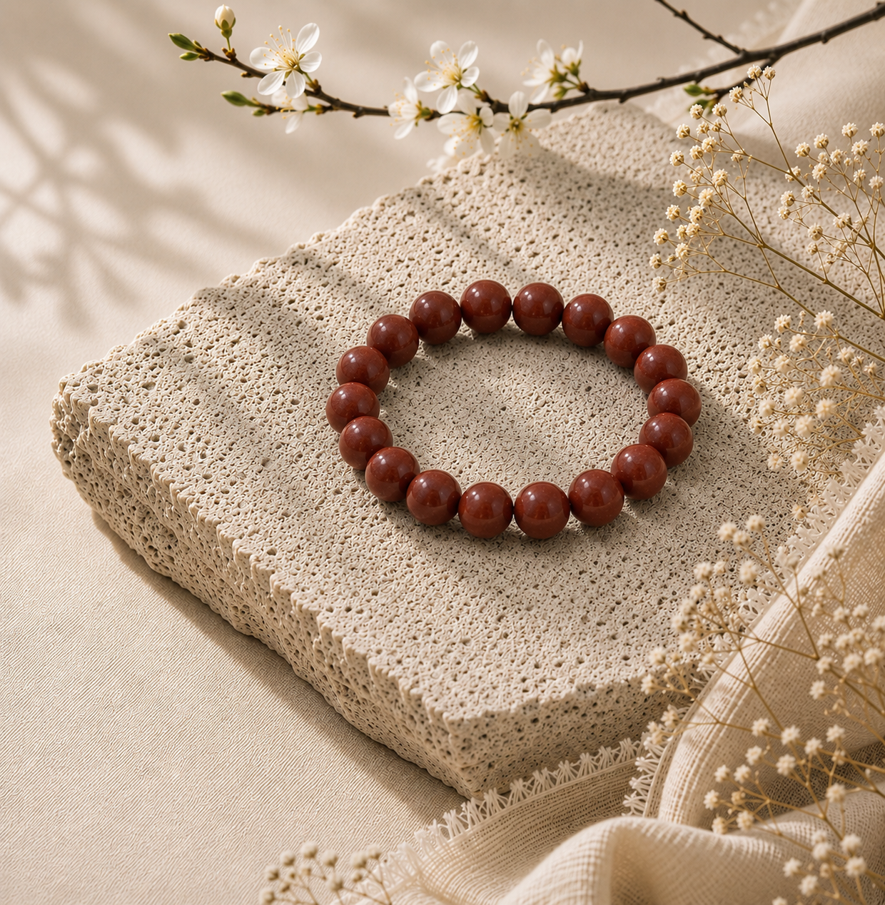 绛紫 · 暖堂 | Cinnabar Red Herbal Incense Bead Bracelet | 10mm / 12mm