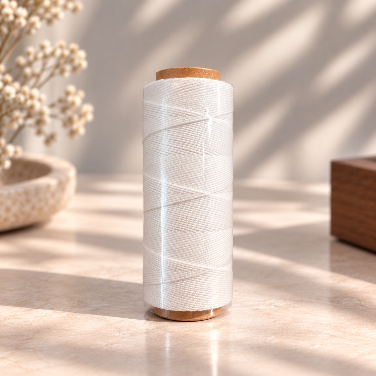 White flat waxed cord spool for jewelry making and knotting