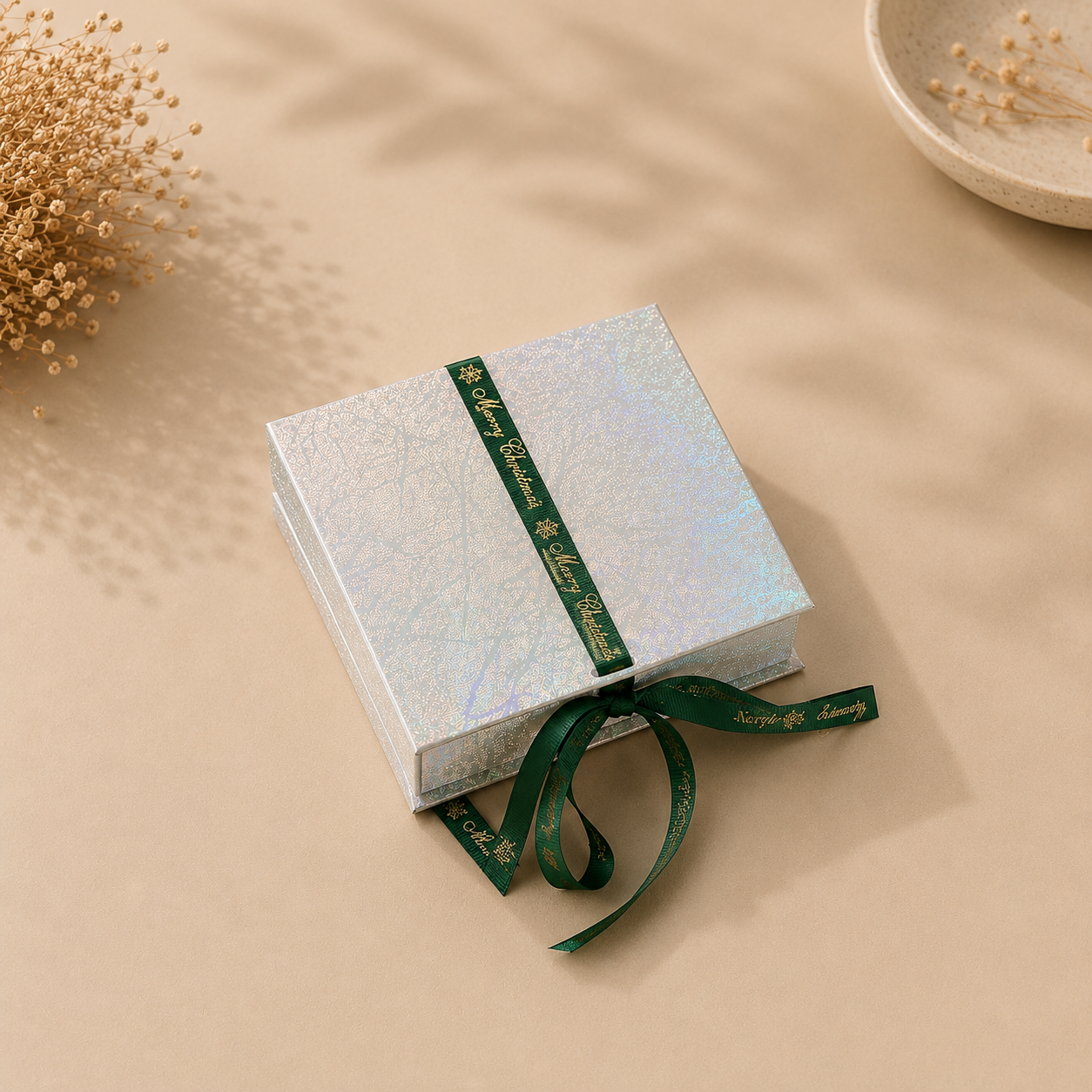 Iridescent Holographic Gift Box with Ribbon Bow – Empty Decorative Gift Box