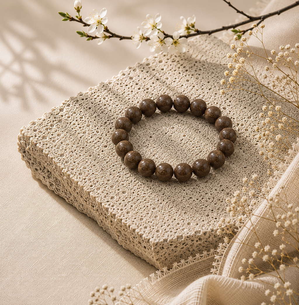 苔青 · 夏栀 | Sand Brown Herbal Incense Bead Bracelet | 10mm / 12mm