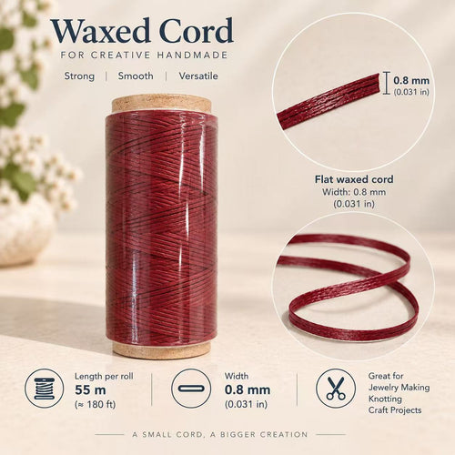 Cordón encerado color burdeos, cordón plano para bisutería de 0,8 mm, rollo de 55 m