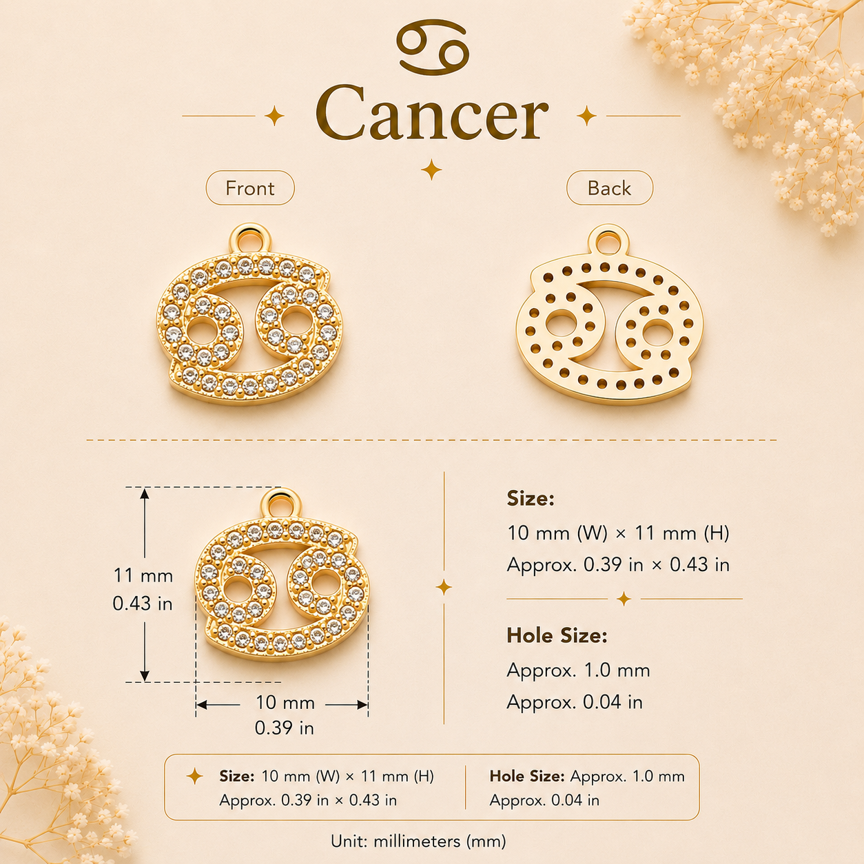 Zodiac Constellation Charm Pendant with Cubic Zirconia for DIY Bracelet Making