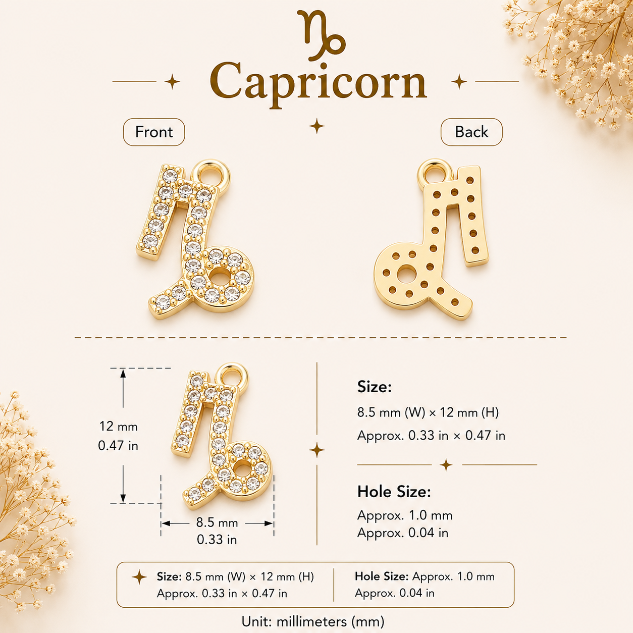 Zodiac Constellation Charm Pendant with Cubic Zirconia for DIY Bracelet Making