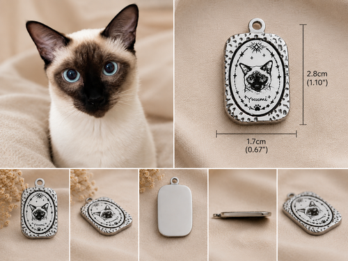 Custom Pet Portrait Pendant – Engraved Titanium Steel Charm | Dog & Cat Memorial Jewelry | 2.8 × 1.7 cm