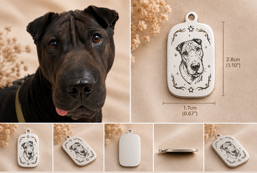Custom Pet Portrait Pendant – Smooth Titanium Steel Charm | Dog & Cat Memorial Jewelry | 2.8 × 1.7 cm