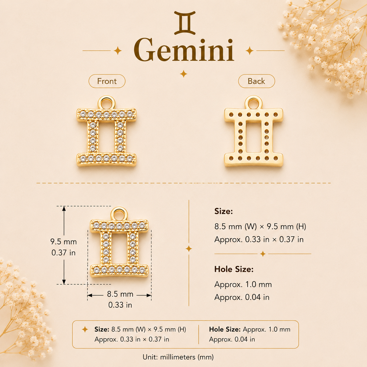 Zodiac Constellation Charm Pendant with Cubic Zirconia for DIY Bracelet Making