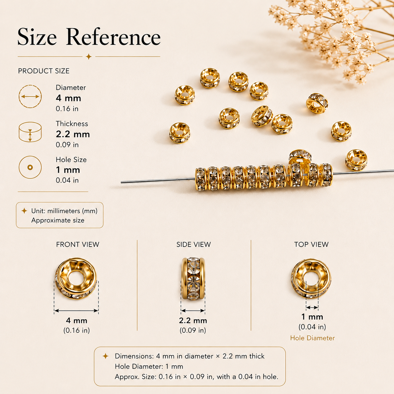 Light Gold Zirconia Spacer Beads for DIY Bracelet & Jewelry Making