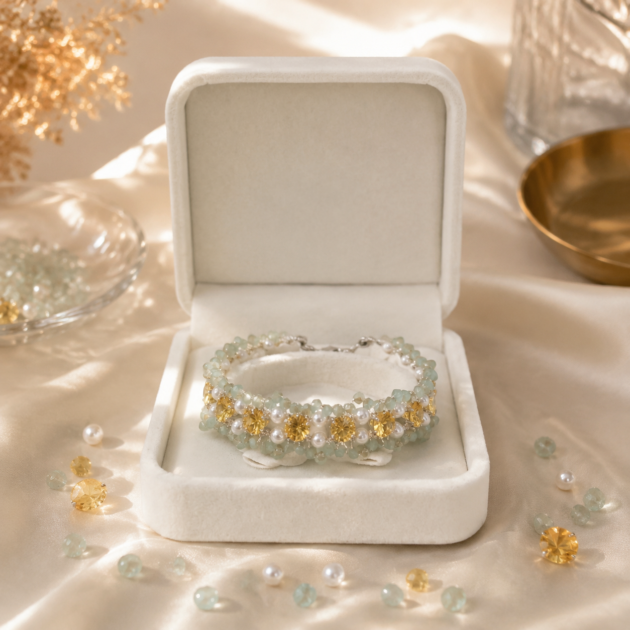Lumière Weave Bracelet – Handcrafted Beaded Tatting Bracelet