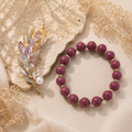 杏粉 · 早霜 Magenta Pink Herbal Incense Bead Bracelet and Crystal Feather Brooch Set – styled flat lay