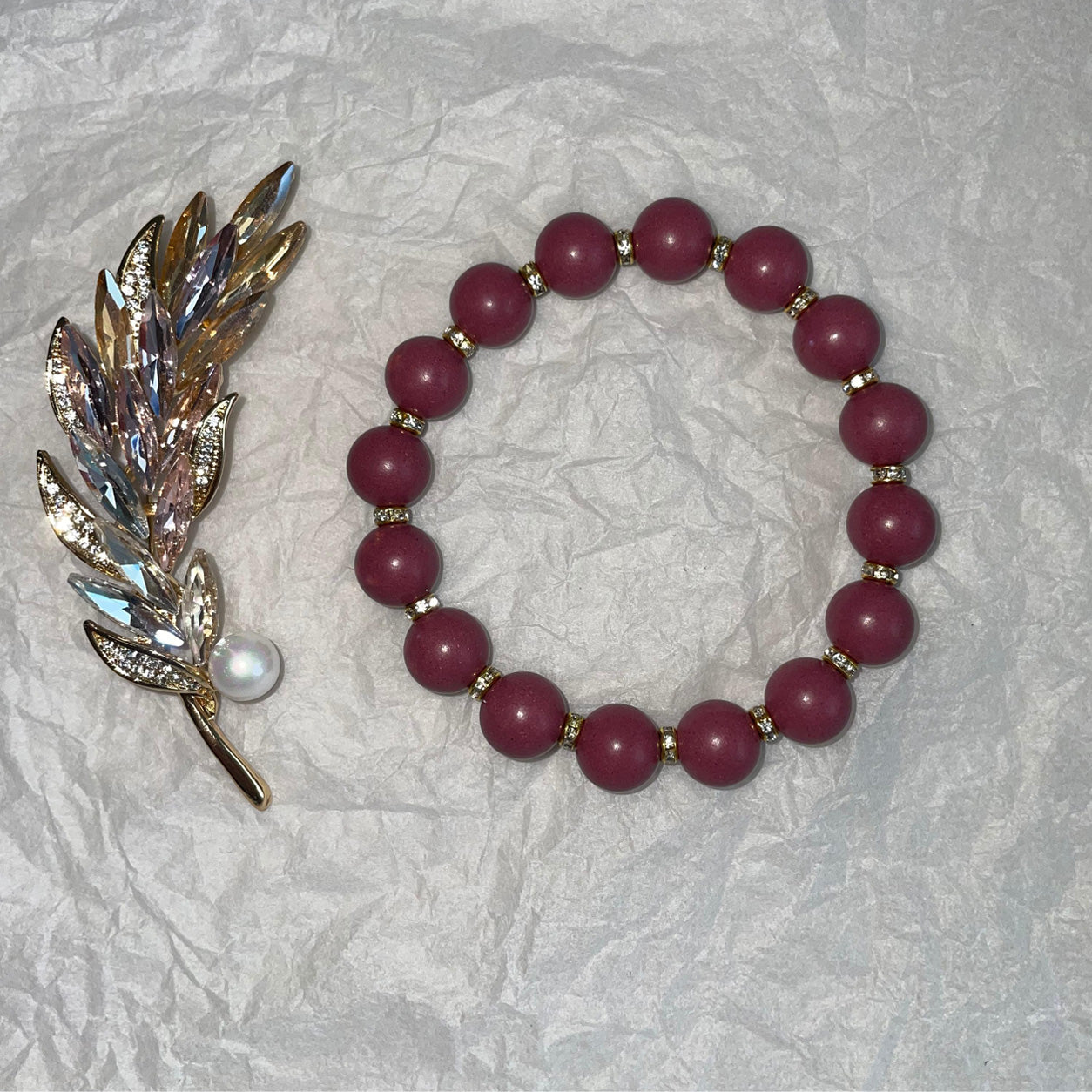 杏粉 · 早霜 Magenta Pink Herbal Incense Bead Bracelet & Brooch