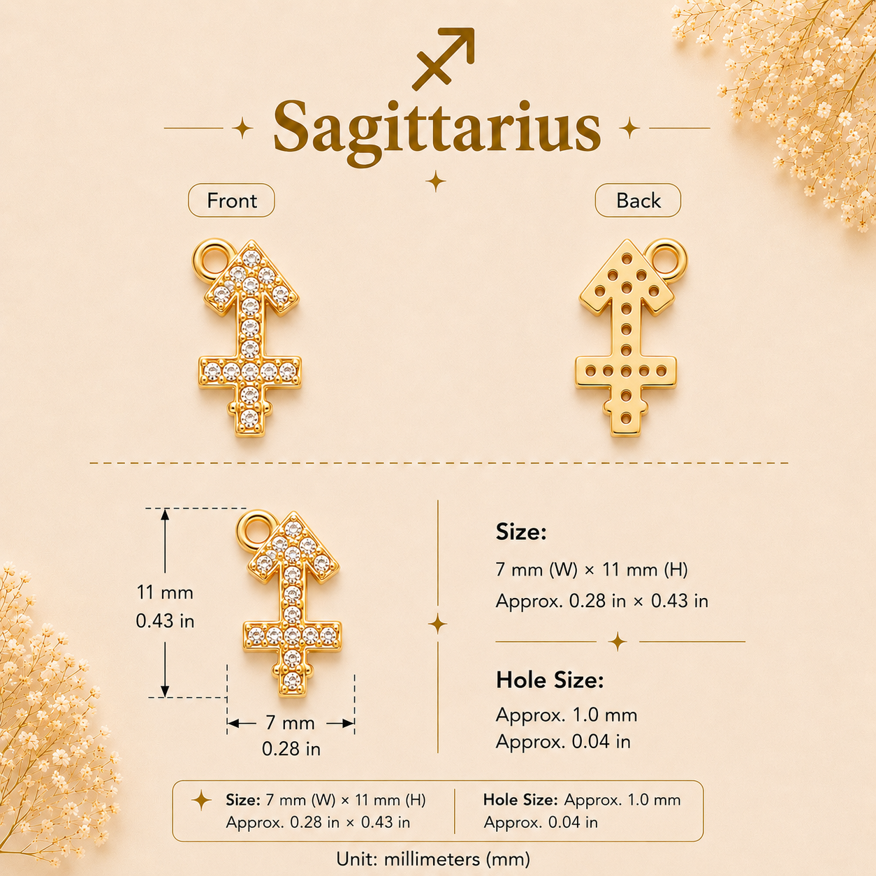 Zodiac Constellation Charm Pendant with Cubic Zirconia for DIY Bracelet Making