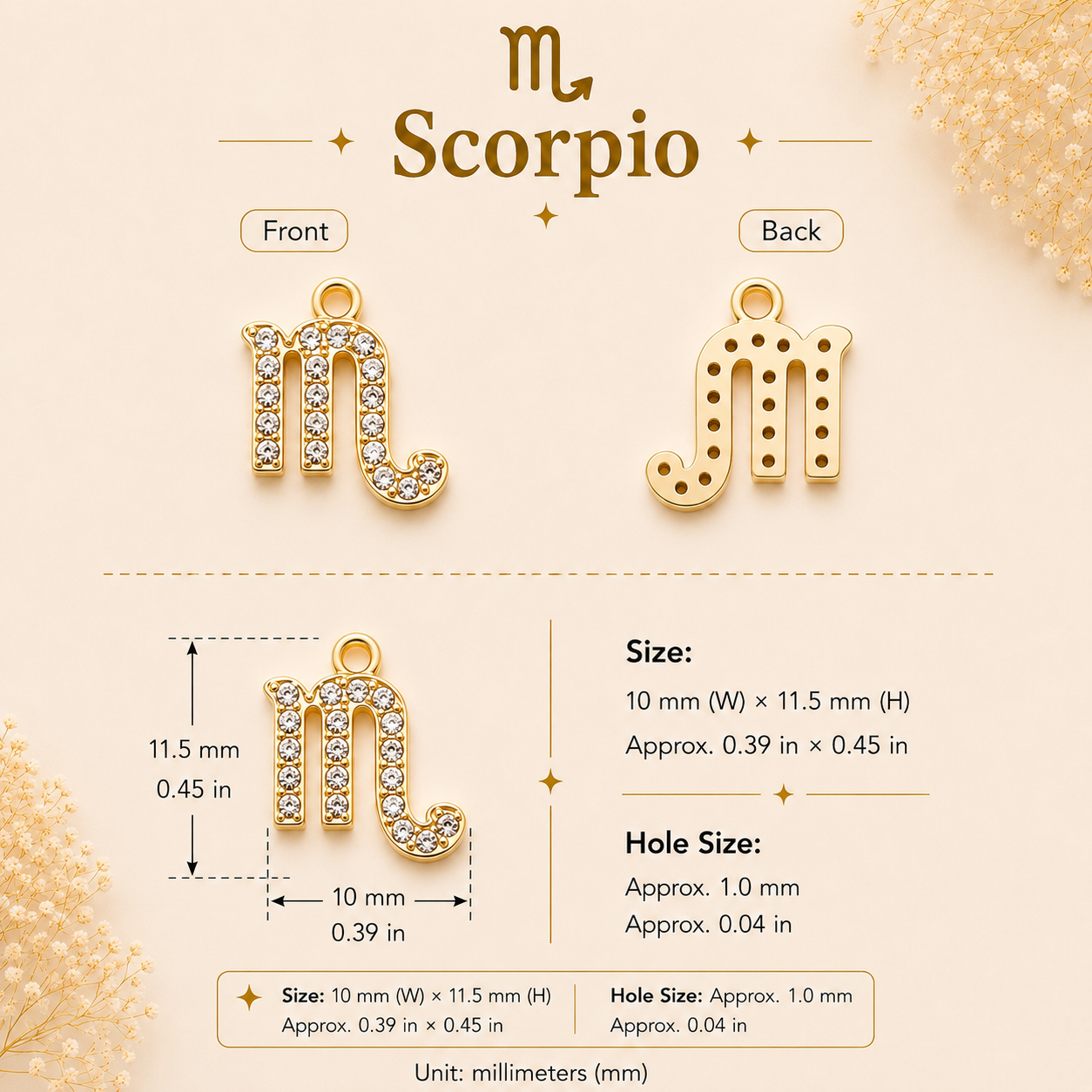 Zodiac Constellation Charm Pendant with Cubic Zirconia for DIY Bracelet Making