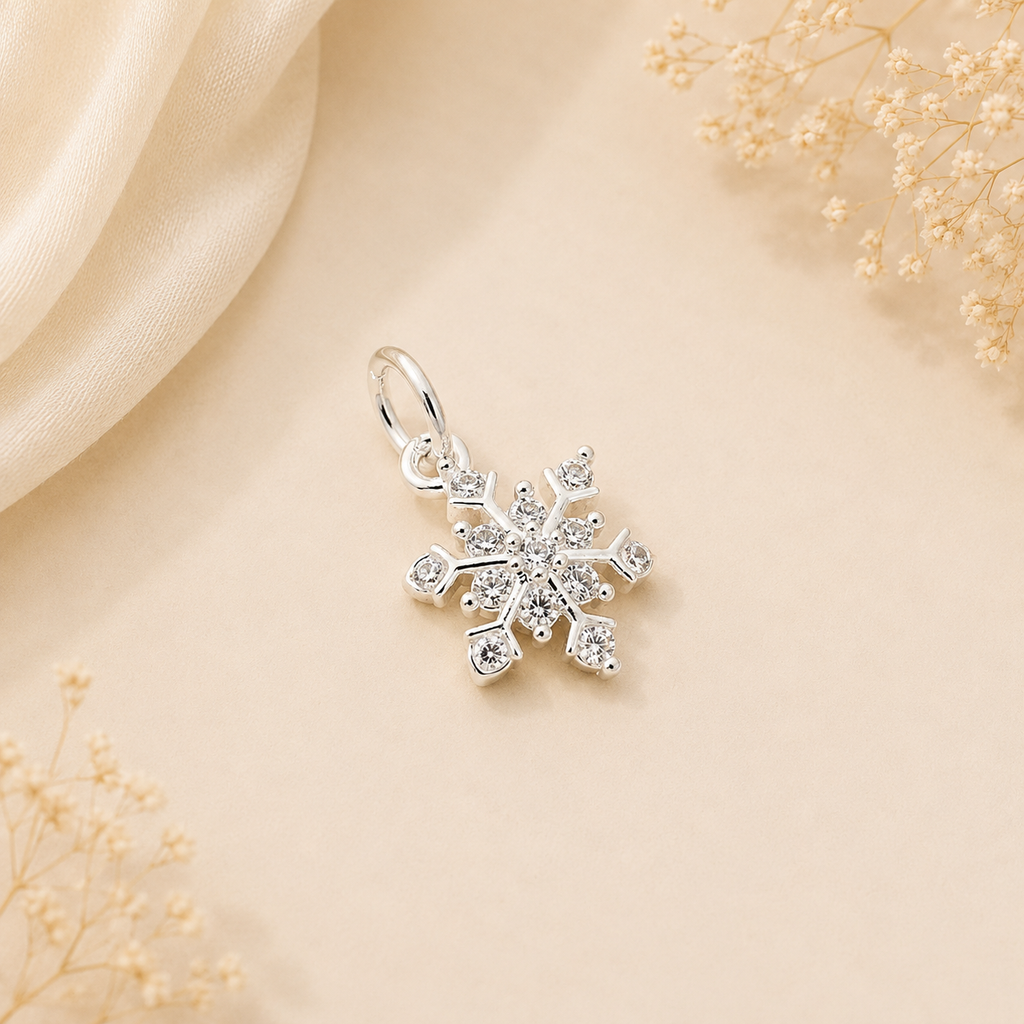 Silver-Plated Zirconia Snowflake Charm Pendant for DIY Bracelet & Jewelry Making