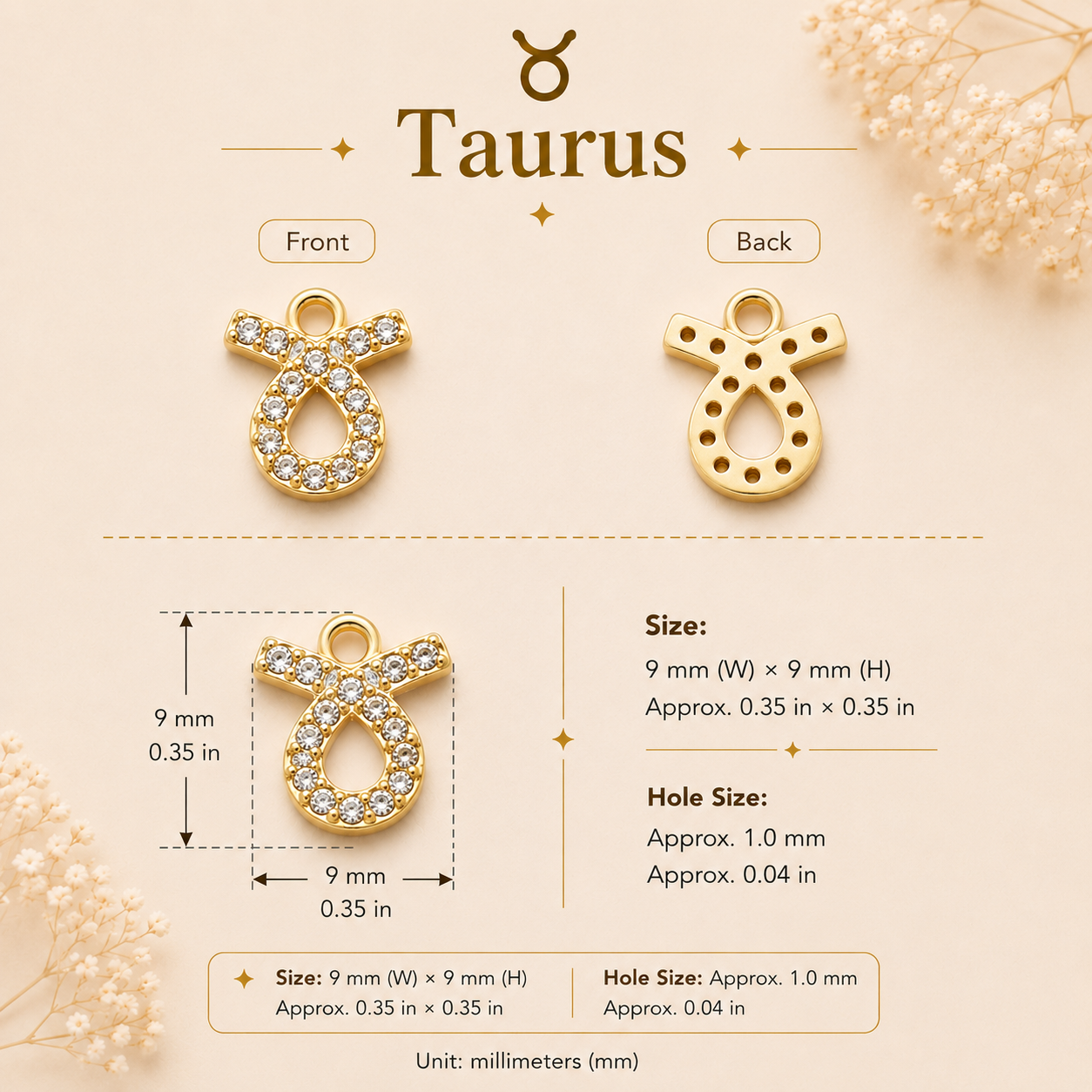 Zodiac Constellation Charm Pendant with Cubic Zirconia for DIY Bracelet Making
