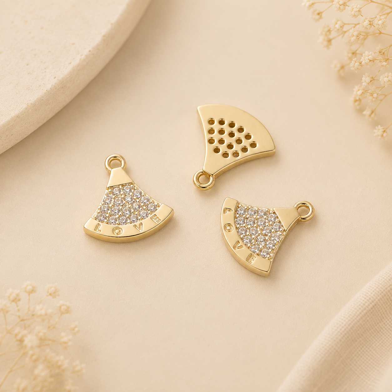 Zirconia Fan Charm Pendant for DIY Bracelet & Jewelry Making