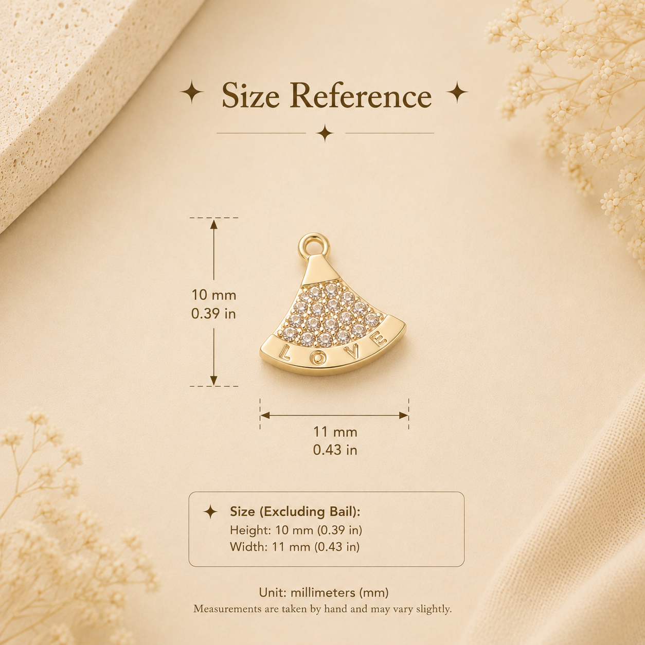 Zirconia Fan Charm Pendant for DIY Bracelet & Jewelry Making