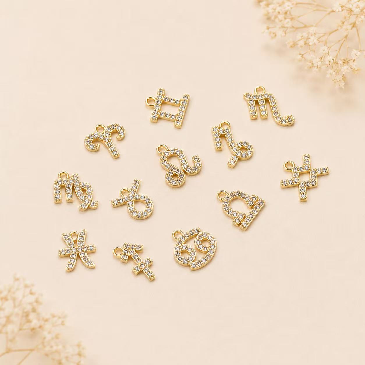 Zodiac Constellation Charm Pendant with Cubic Zirconia for DIY Bracelet Making