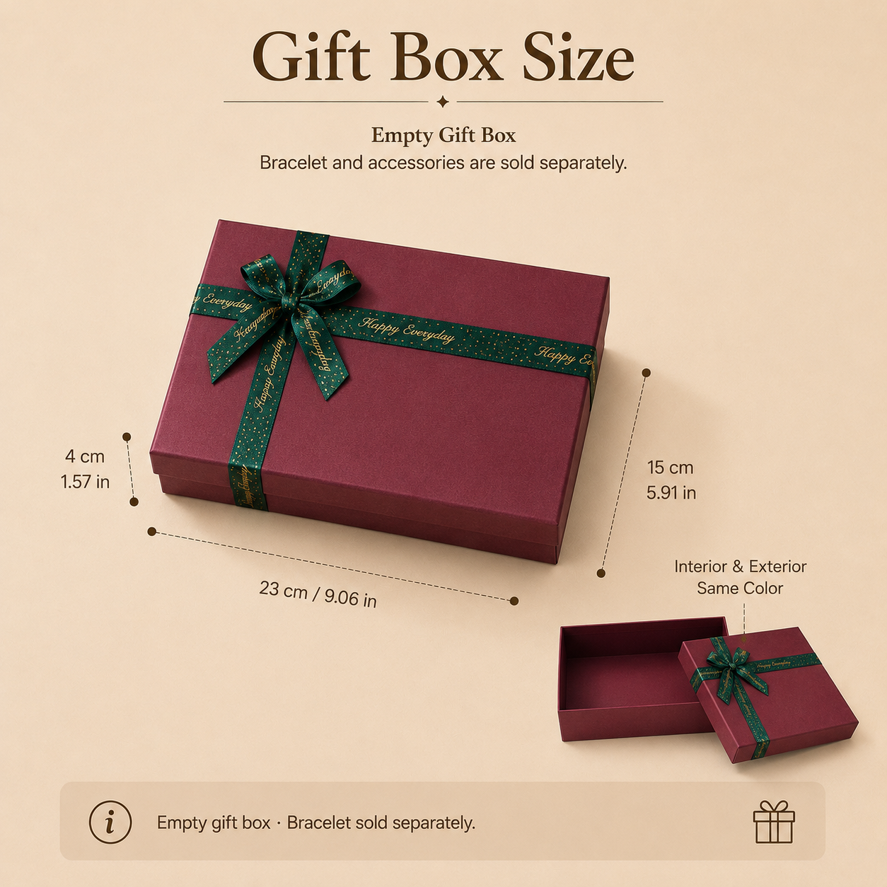 Burgundy Gift Box with Ribbon Bow – Empty Decorative Gift Box