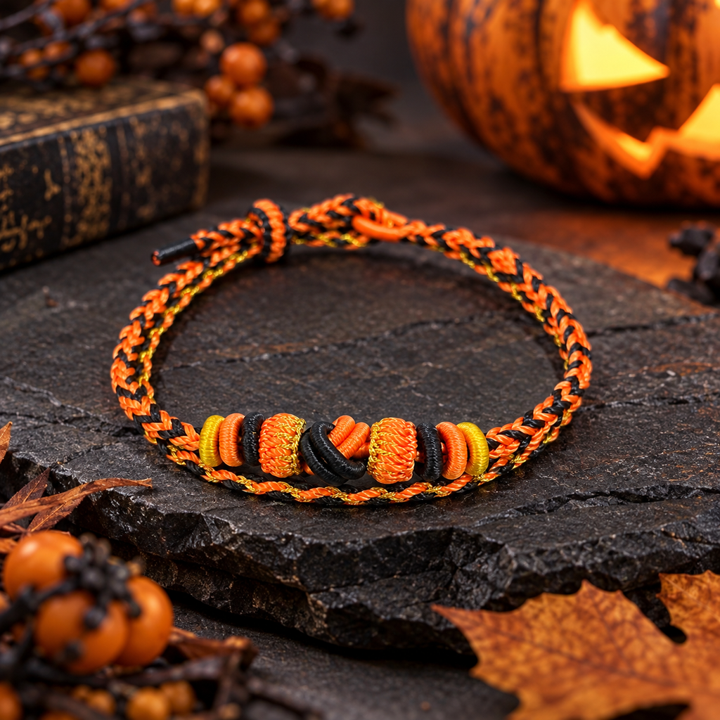 Jack-o'-Lantern Glow | Halloween Hand-Braided Cord Bracelet