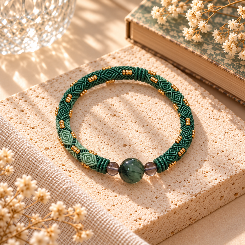 Nudo perenne | Pulsera trenzada a mano verde bosque