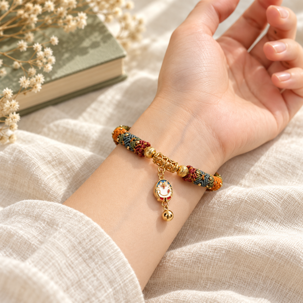 Meadow Bell Knot — Hand-Braided Charm Bracelet