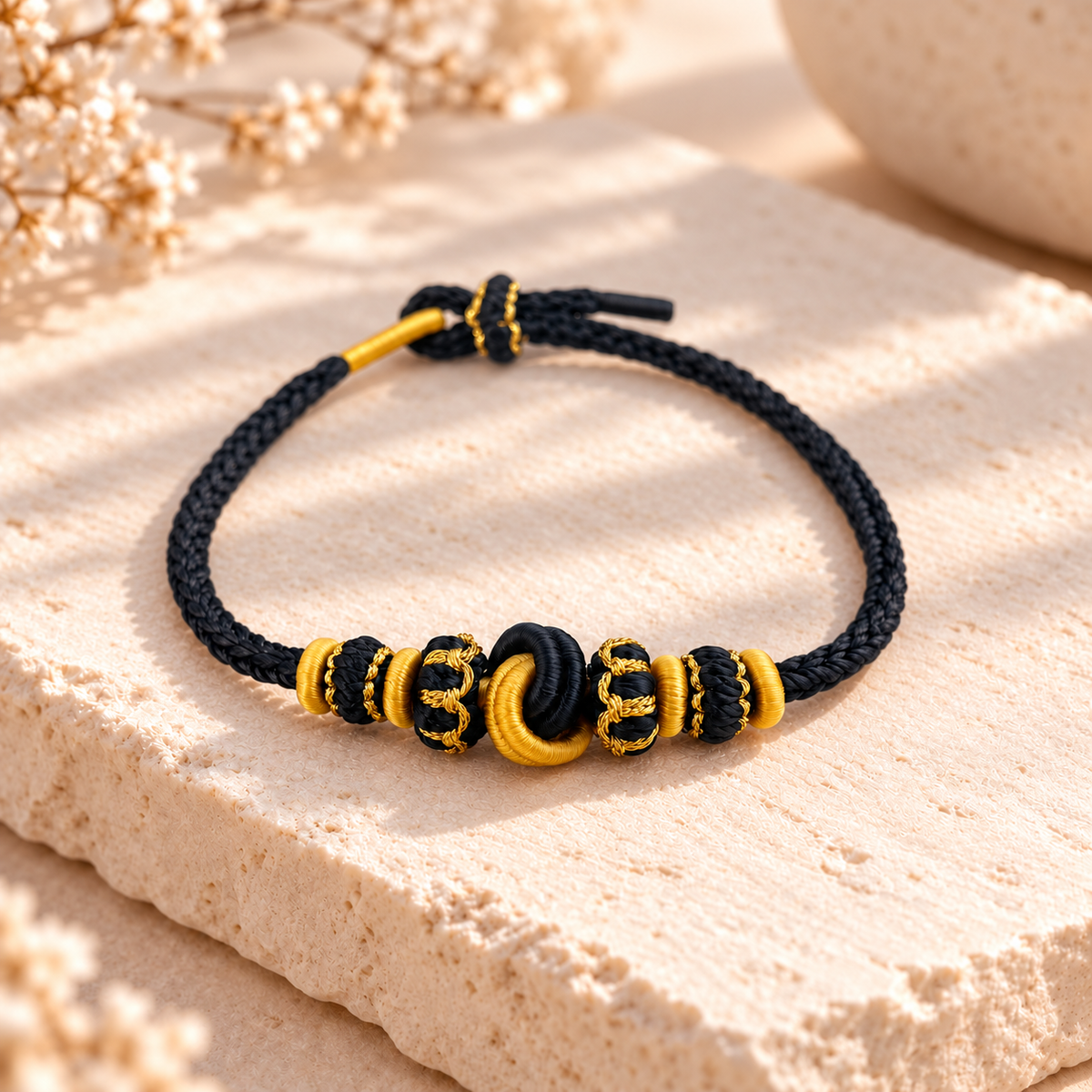 Quiet Joy | Black & Gold Handwoven Knot Bracelet