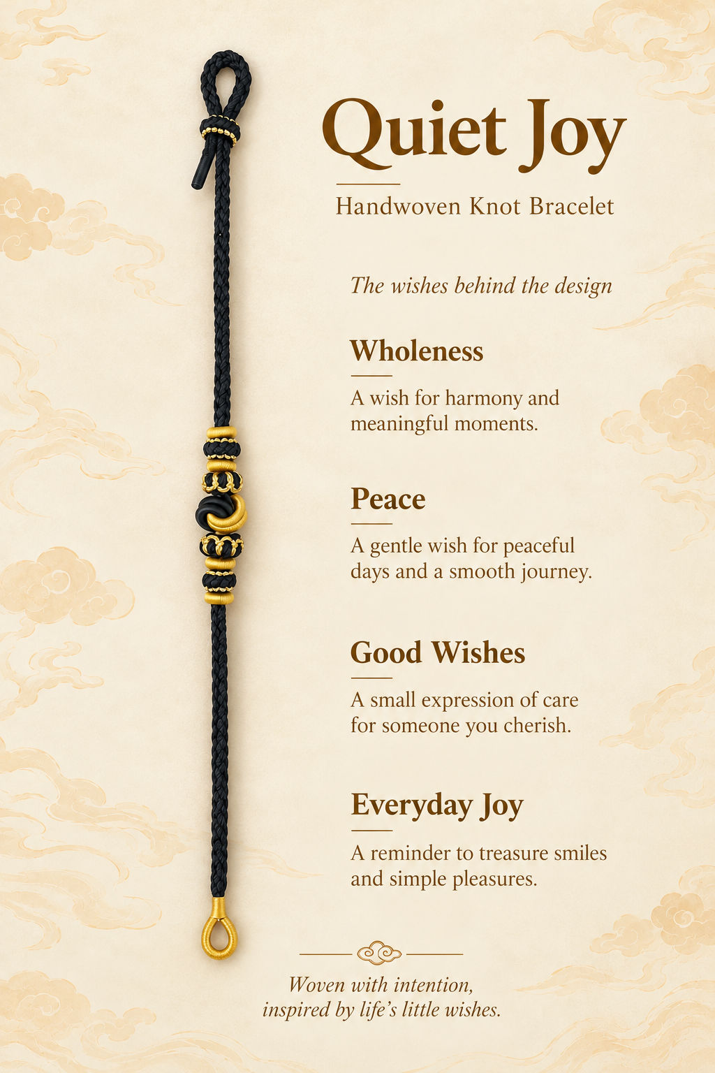 Quiet Joy | Black & Gold Handwoven Knot Bracelet