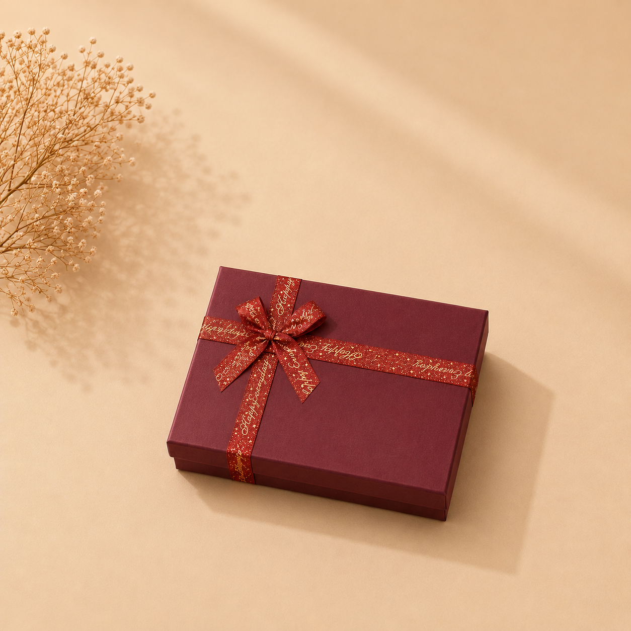 Burgundy Gift Box with Ribbon Bow – Empty Decorative Gift Box