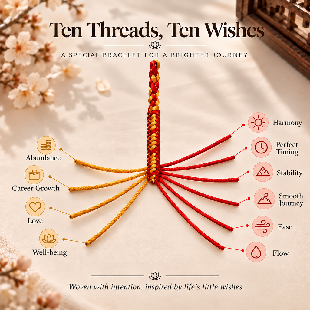 Ten Threads, Ten Wishes | Red & Gold Lucky Cord Bracelet